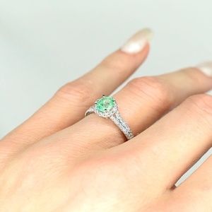 14k White & Yellow Gold Spring Green Emerald Engagement Ring - Wedding